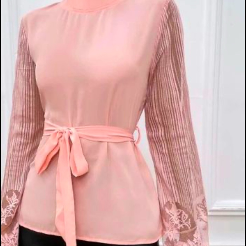 Blouse lace trim and on sleeve